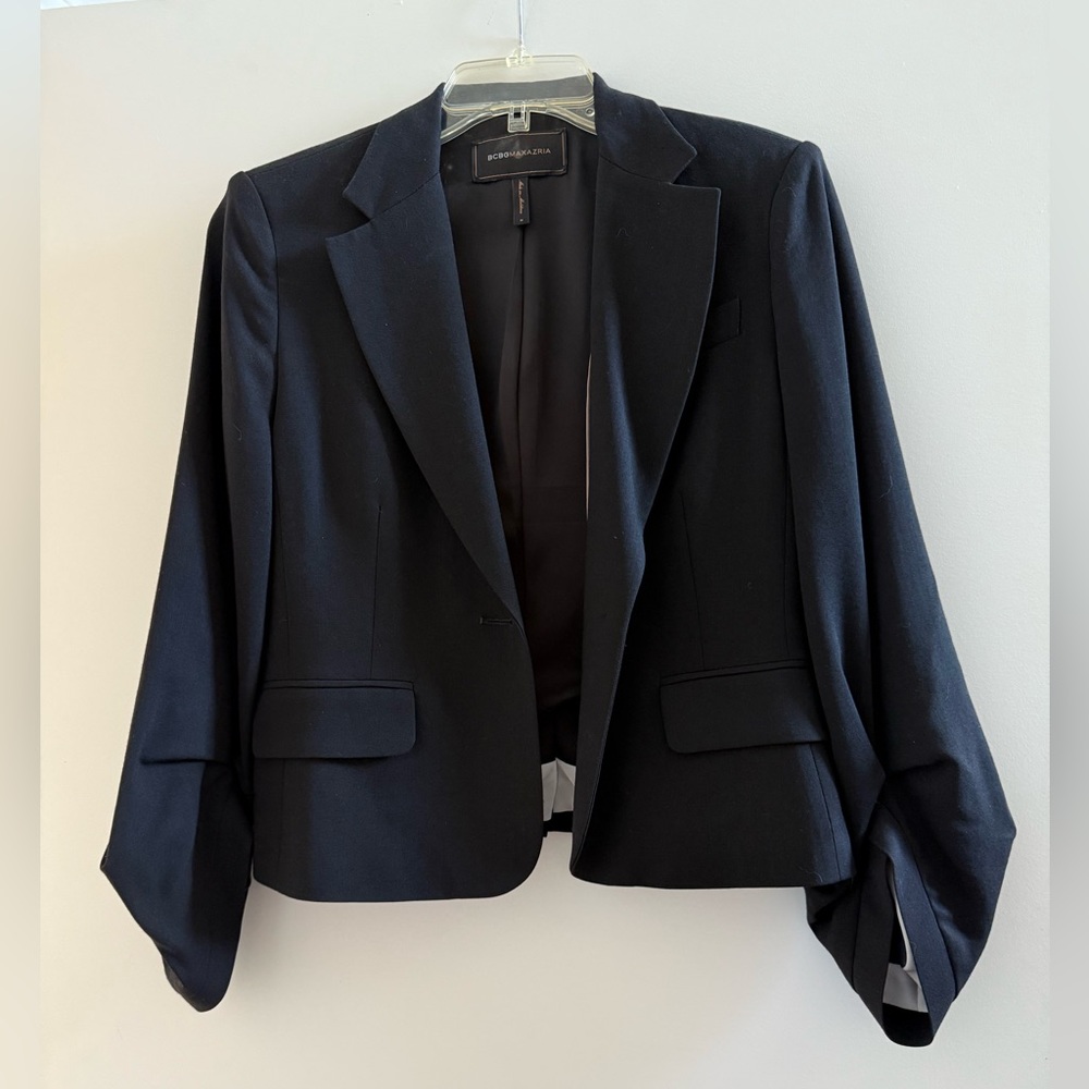BCBG crop business jacket ruffle hem
